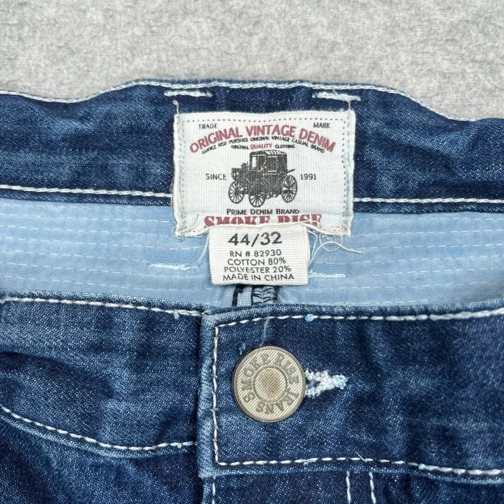 Smoke Rise Denim Jeans Mens 44 (43x32) Blue Paint Splatter Distressed Streetwear - Picture 9 of 13